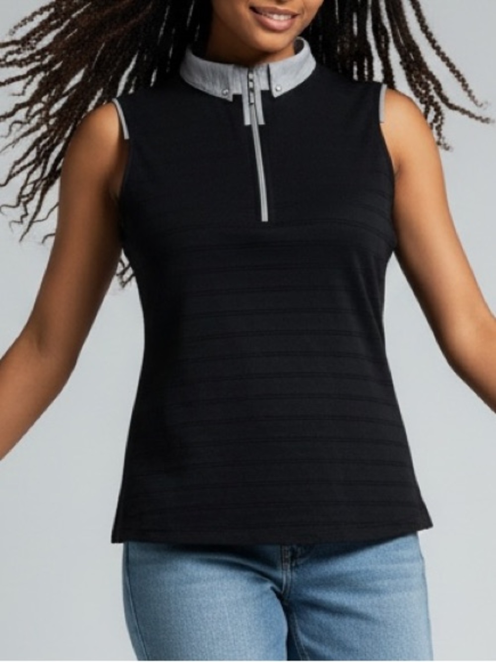DKNY Golf women's Collared Shirt Medium Black QuarterZip Pickleball Country Club